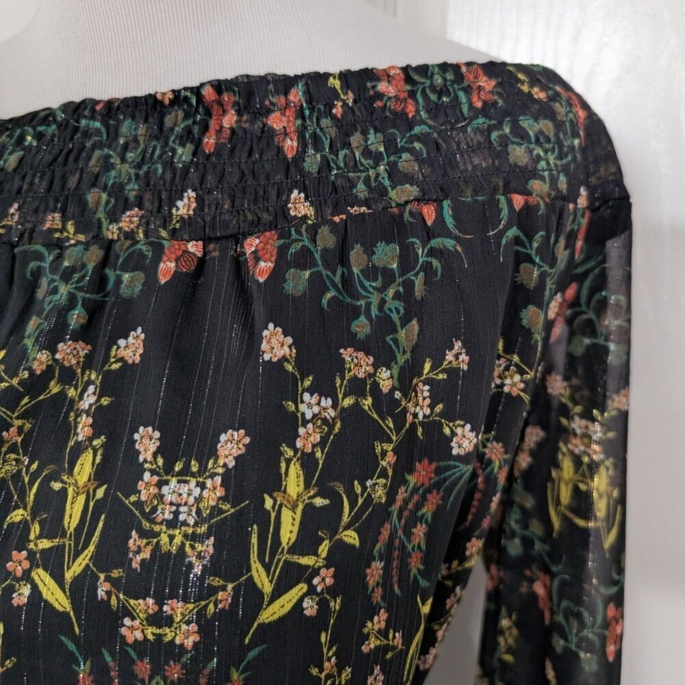 Jealous Tomato Floral Off Shoulder Maxi Dress Womens Size Small Black Front Slit - Picture 3 of 12